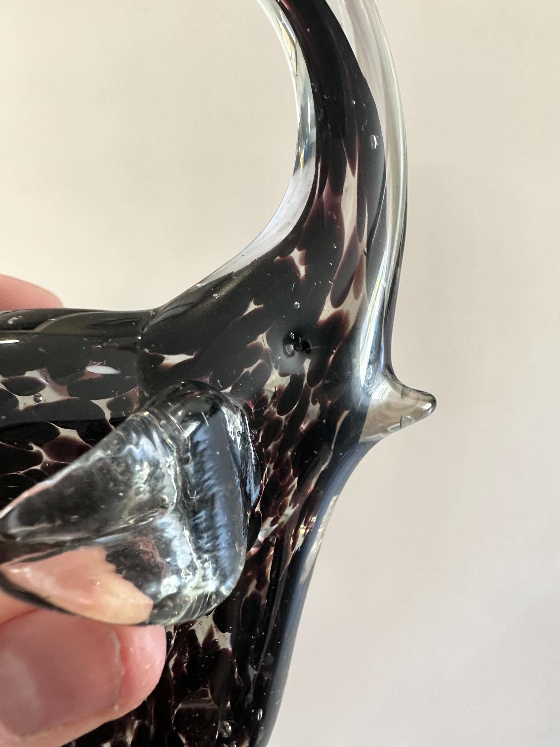 Vintage Murano Style Glass Elephant Figurine – Black Spotted Art Glass Sculpture – Hand Blown Elephant Decor – Collectible Glass Animal