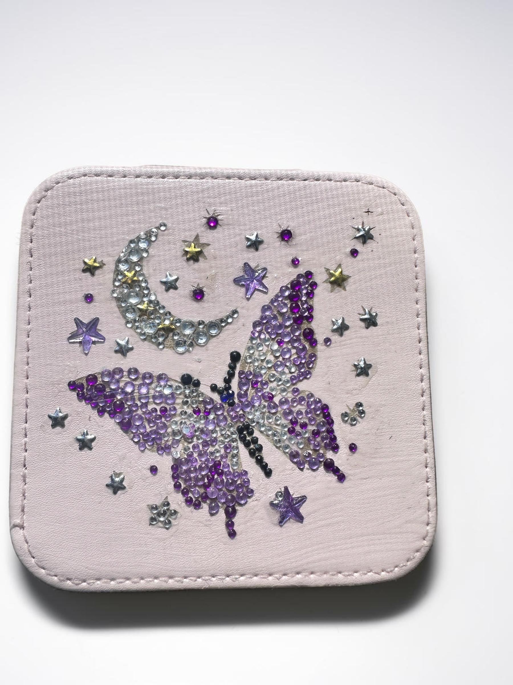 Bling Butterfly Jewelry Box, Rhinestone Travel Case, Moon Star Jewelry Organizer, Cute Gift for Her, Sparkly Ring Holder Box