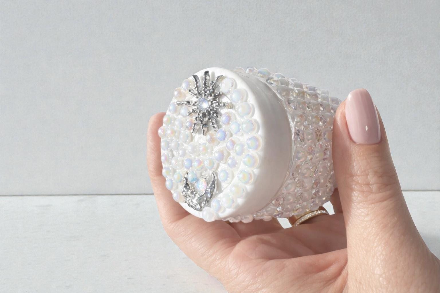 Sparkling Crystal Decor Jar, Rhinestone mini Container, Handmade Glam Storage Jar, Vanity Organizer, Gift for Her, star and moon