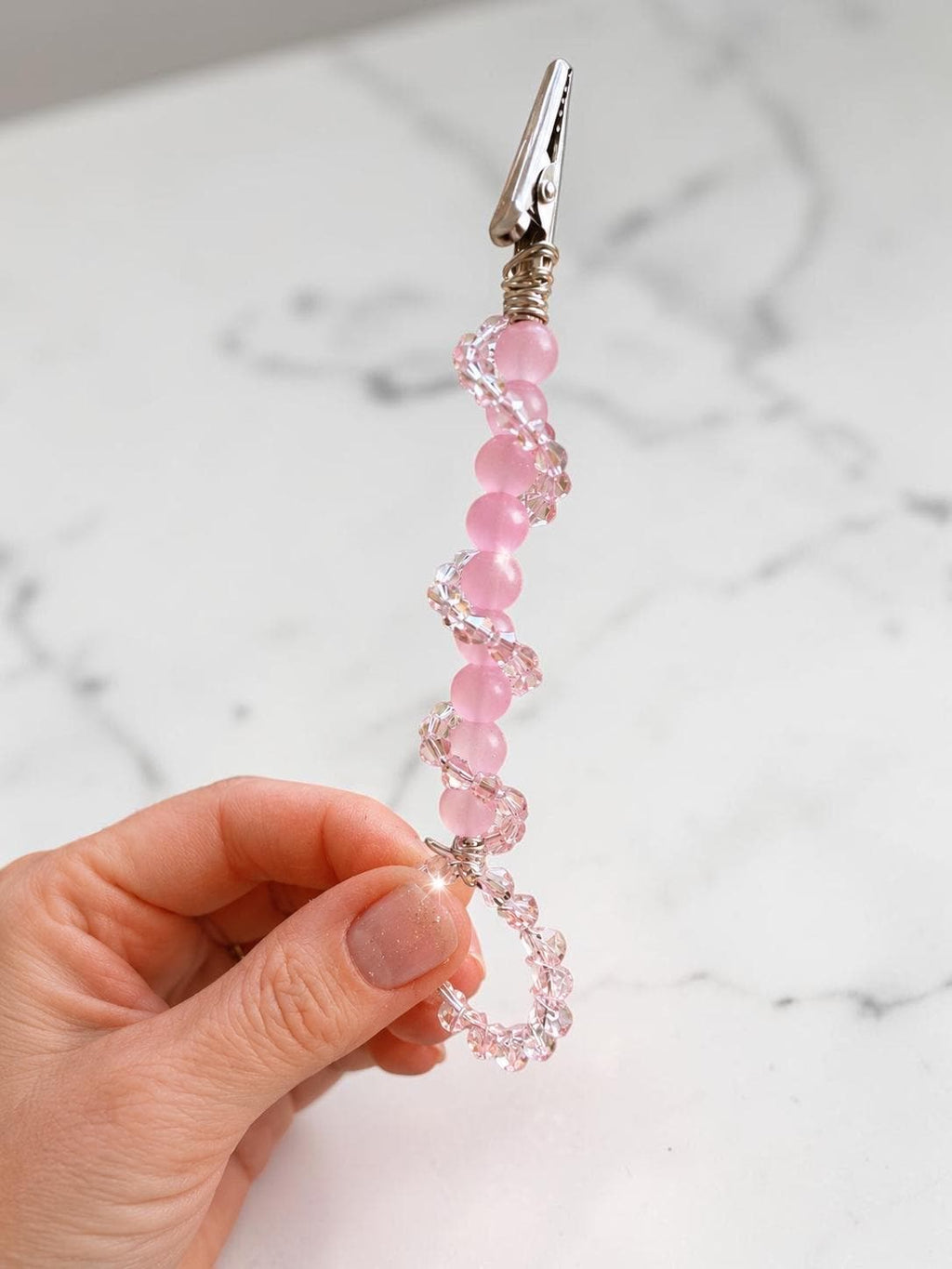 Rose Quartz ATM Card Clip | Bracelet Helper | Long Nail Grabber | Credit Card Puller | Purse Charm