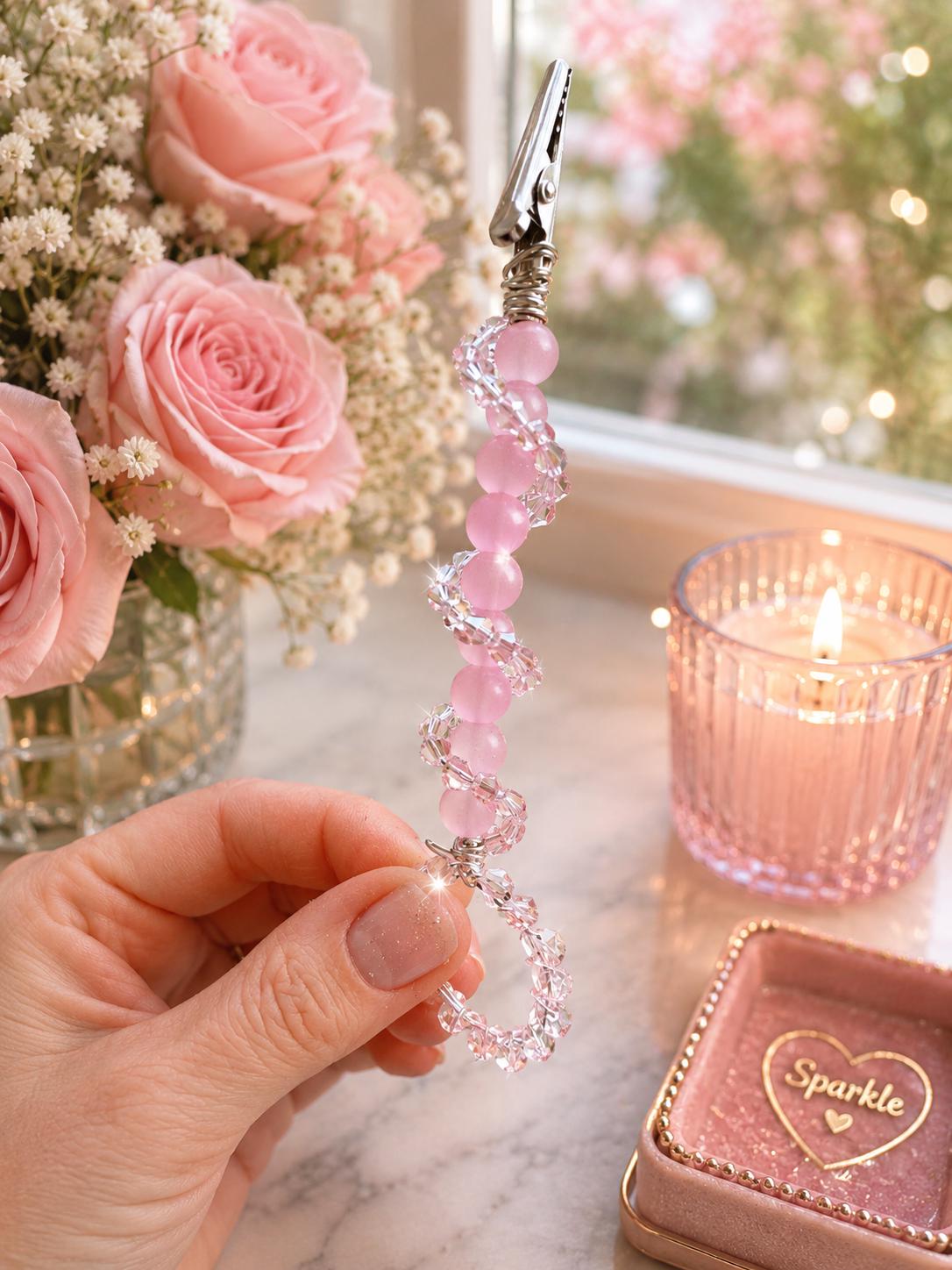 Rose Quartz ATM Card Clip | Bracelet Helper | Long Nail Grabber | Credit Card Puller | Purse Charm