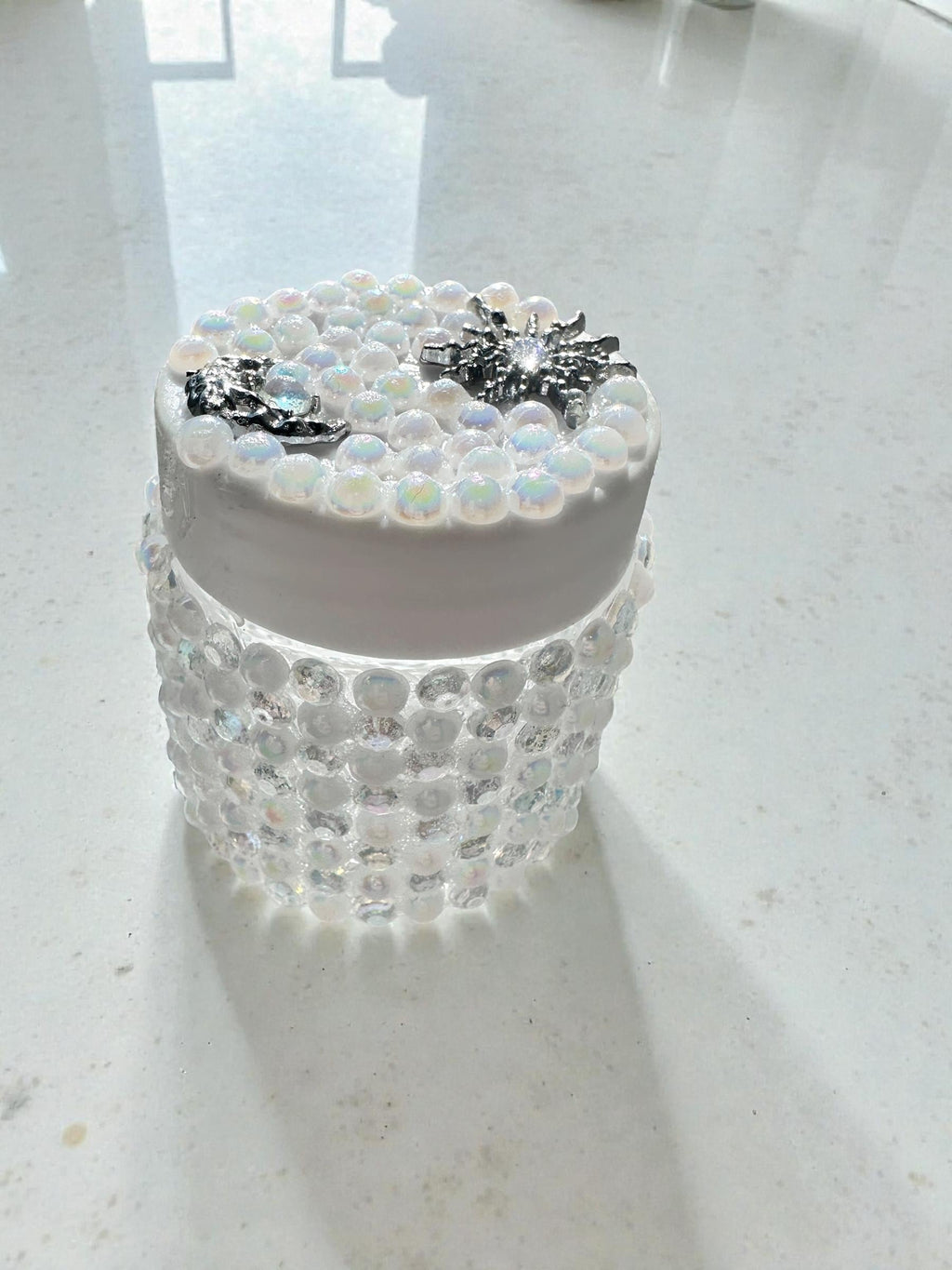Sparkling Crystal Decor Jar, Rhinestone mini Container, Handmade Glam Storage Jar, Vanity Organizer, Gift for Her, star and moon