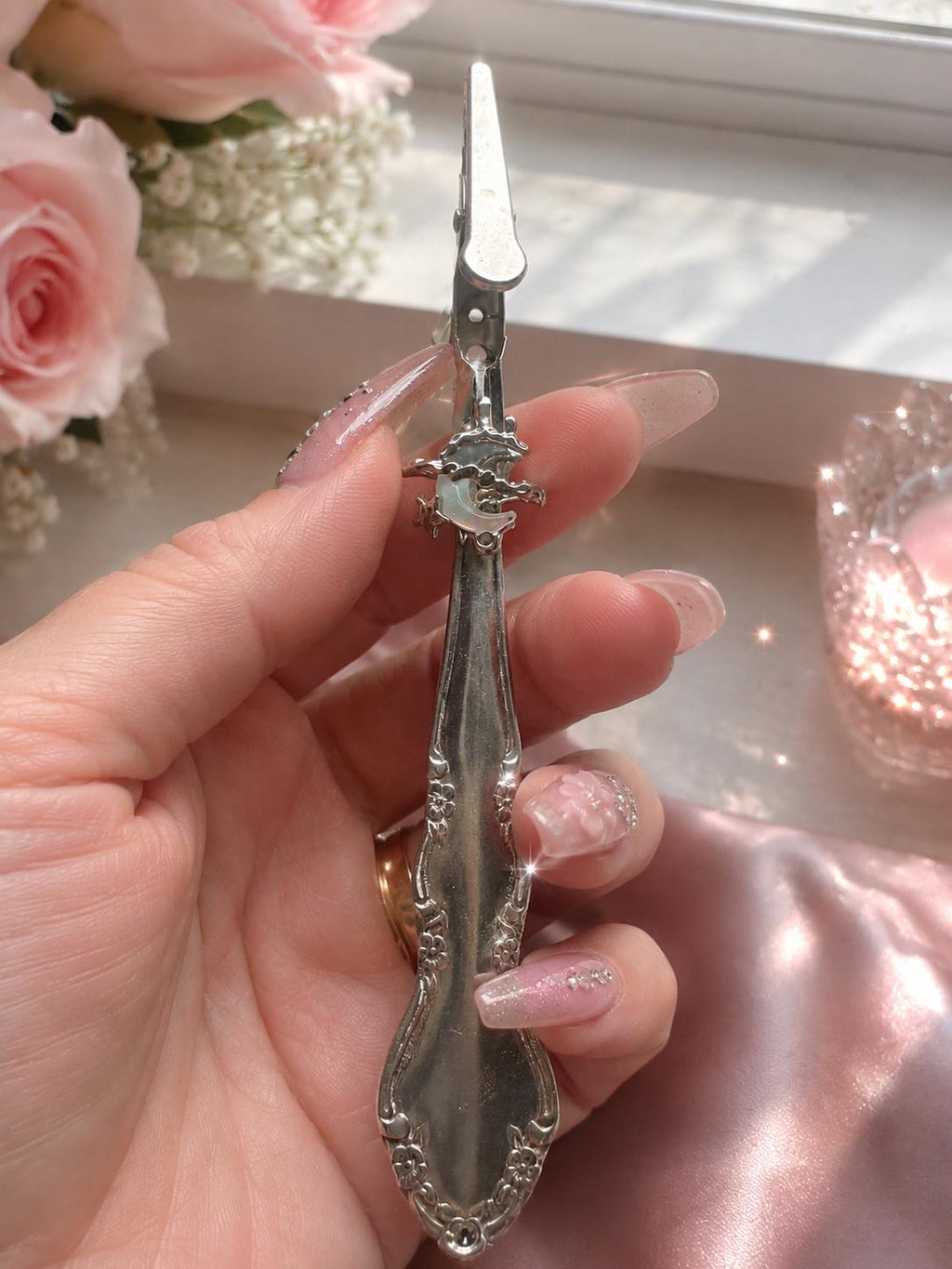 Vintage Spoon Handle ATM Card Clip Keychain – Handmade Long Nail Helper, Credit Card Grabber, Purse Charm, Upcycled Flatware Accessory
