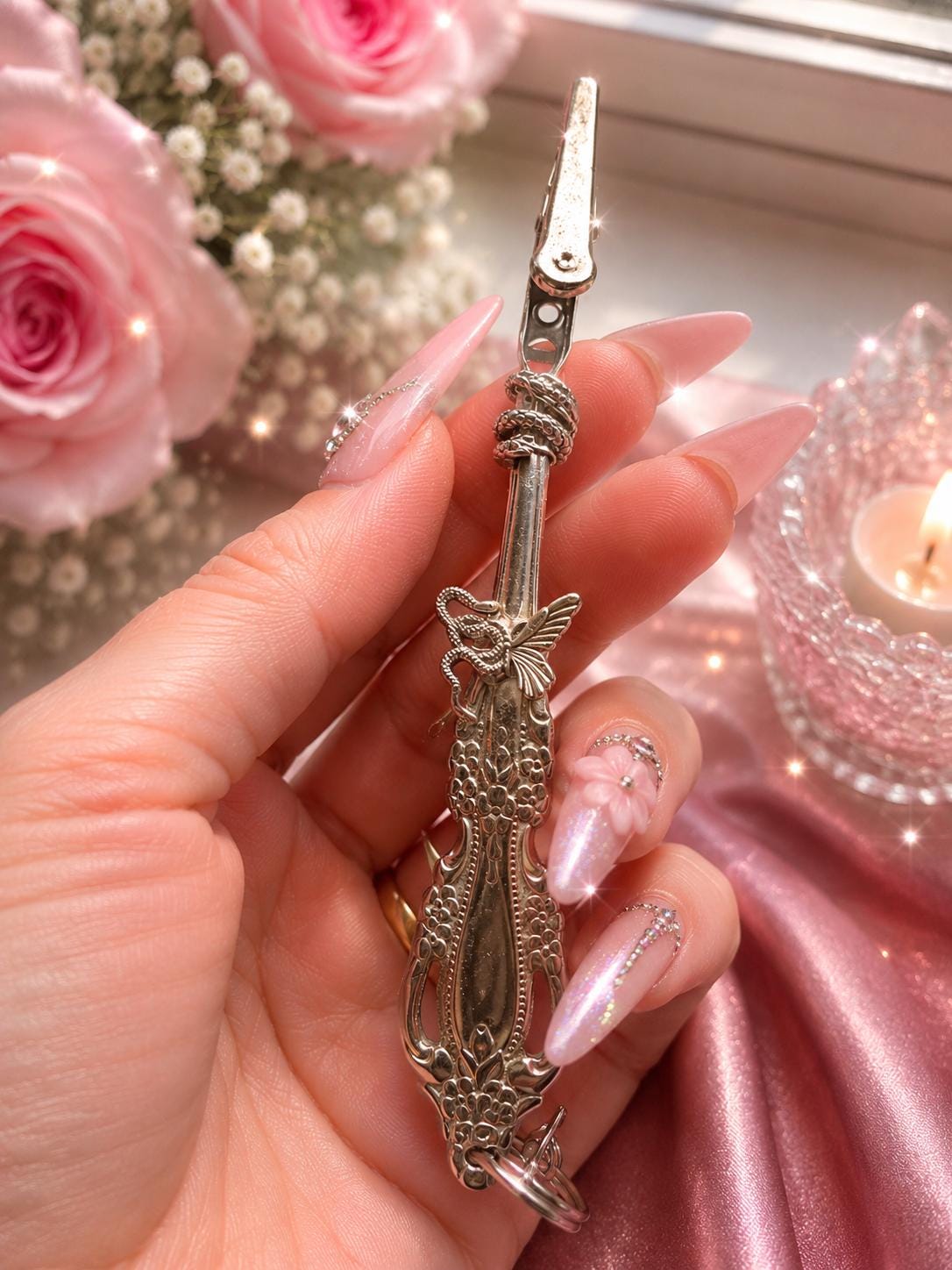 Vintage Spoon Handle ATM Card Clip Keychain – Handmade Long Nail Helper, Credit Card Grabber, Purse Charm, Upcycled Flatware Accessory