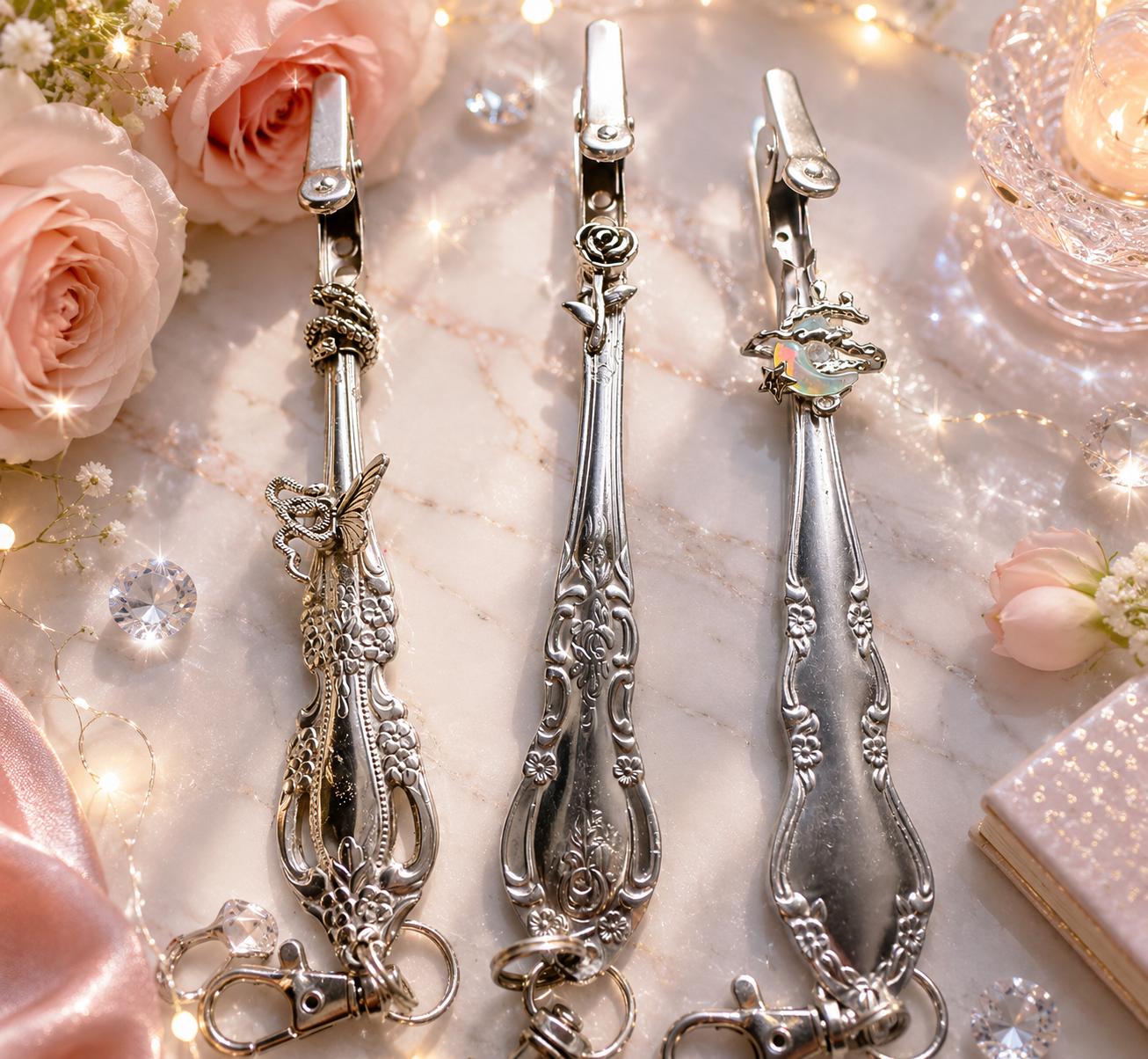 Vintage Spoon Handle ATM Card Clip Keychain – Handmade Long Nail Helper, Credit Card Grabber, Purse Charm, Upcycled Flatware Accessory