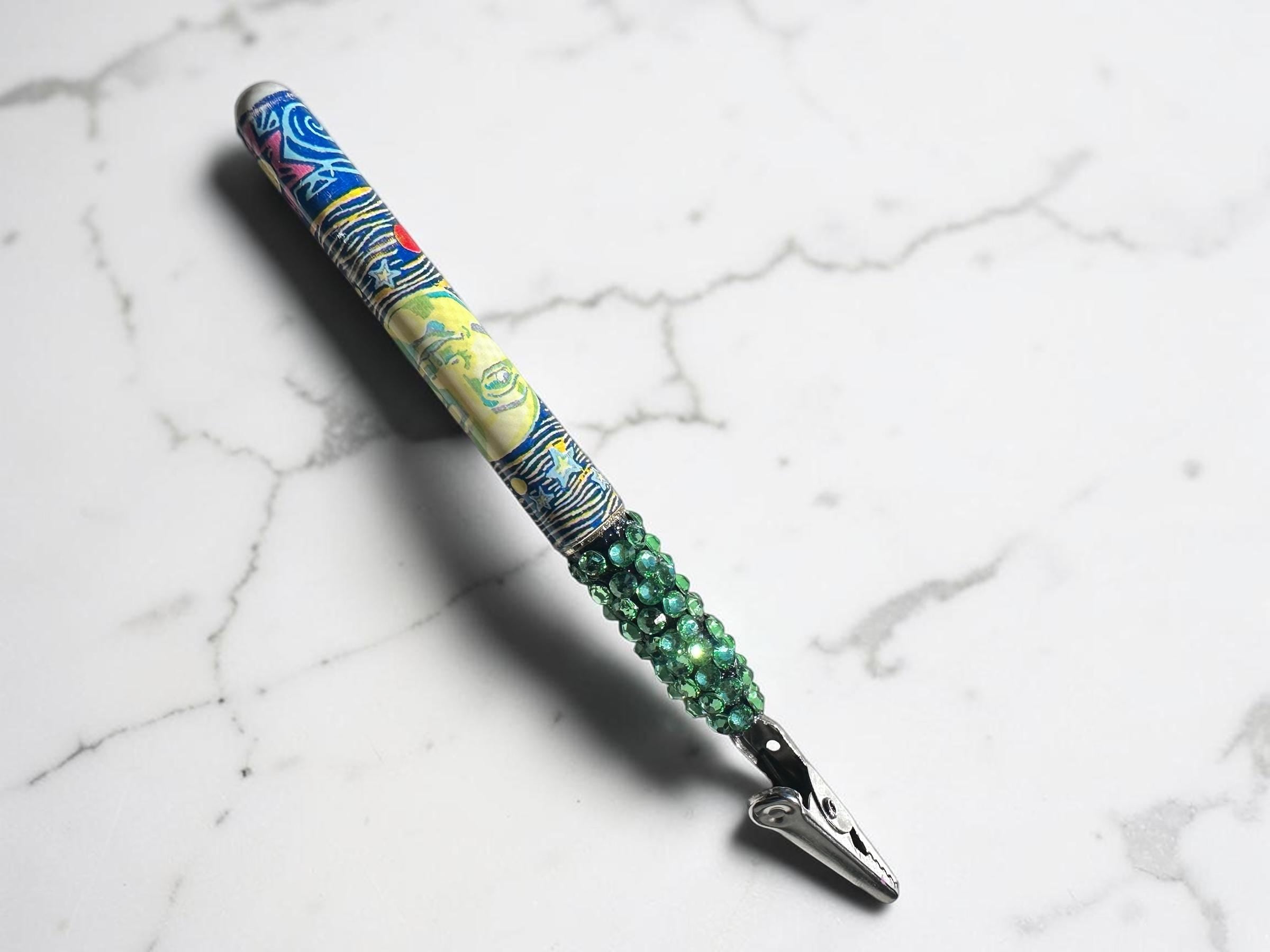 Green Celestial ATM Card Clip, Bracelet Helper, Long Nail Helper, Card Grabber, Purse Charm, Rhinestone Accessory
