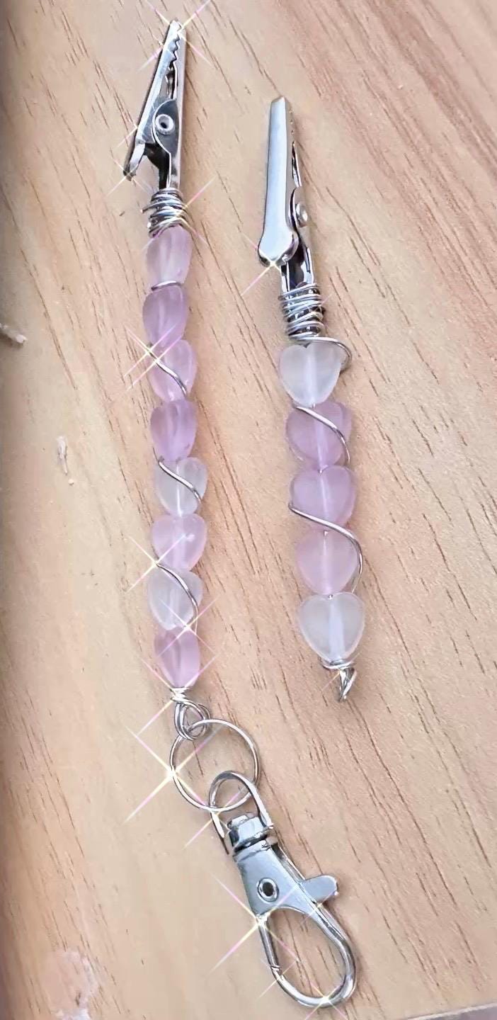 Rose Quartz Heart ATM Card Clip Set, Bracelet Helper Set of 2, Long Nail Helper, Card Grabber, Purse Charm, Pink Heart Gift