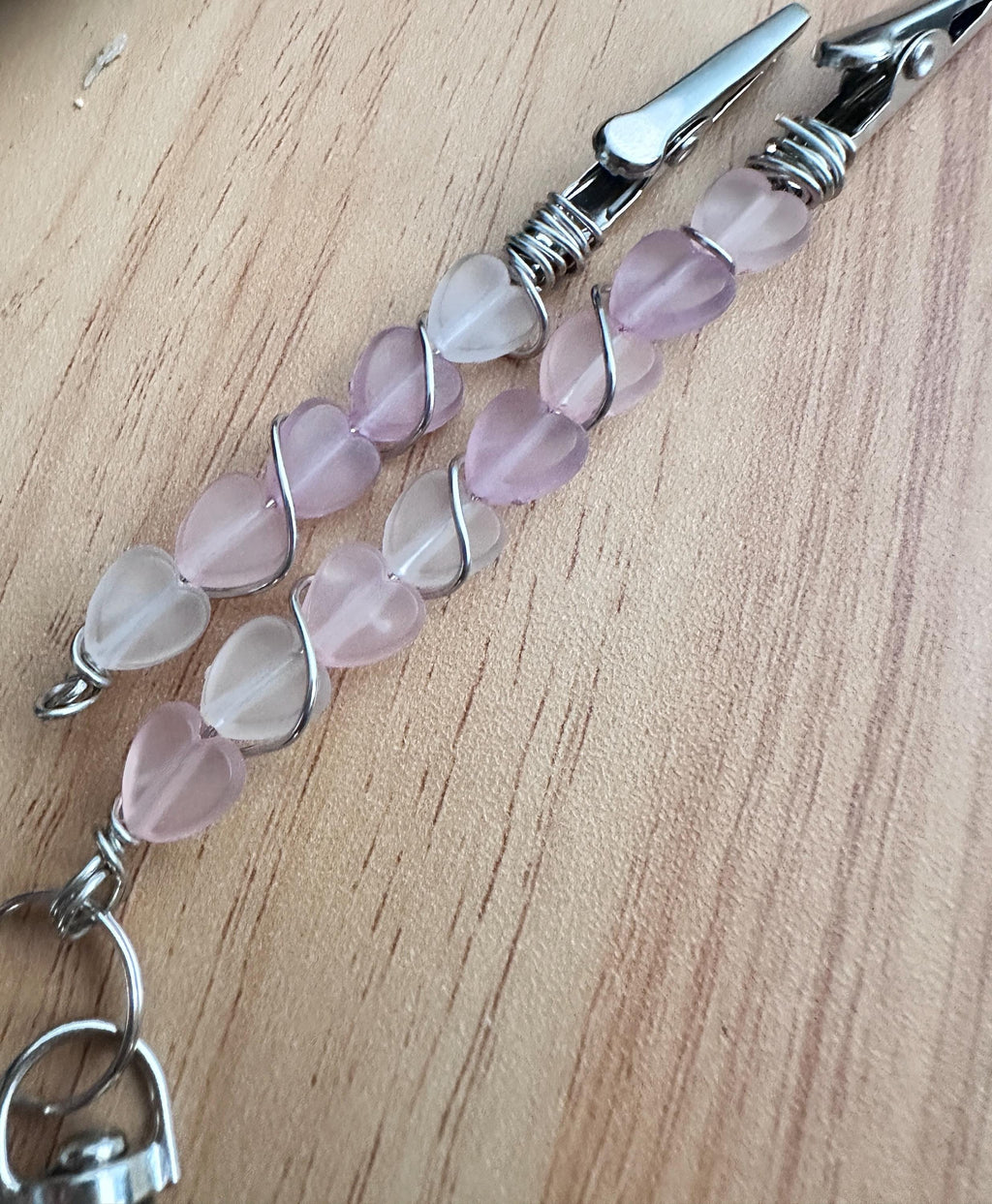 Rose Quartz Heart ATM Card Clip Set, Bracelet Helper Set of 2, Long Nail Helper, Card Grabber, Purse Charm, Pink Heart Gift