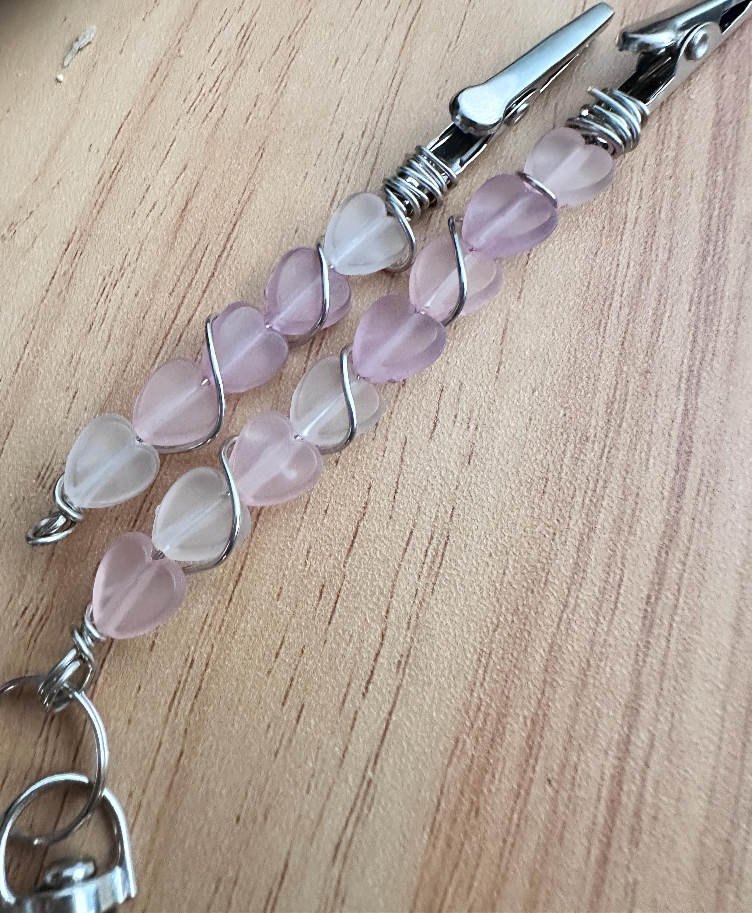 Rose Quartz Heart ATM Card Clip Set, Bracelet Helper Set of 2, Long Nail Helper, Card Grabber, Purse Charm, Pink Heart Gift
