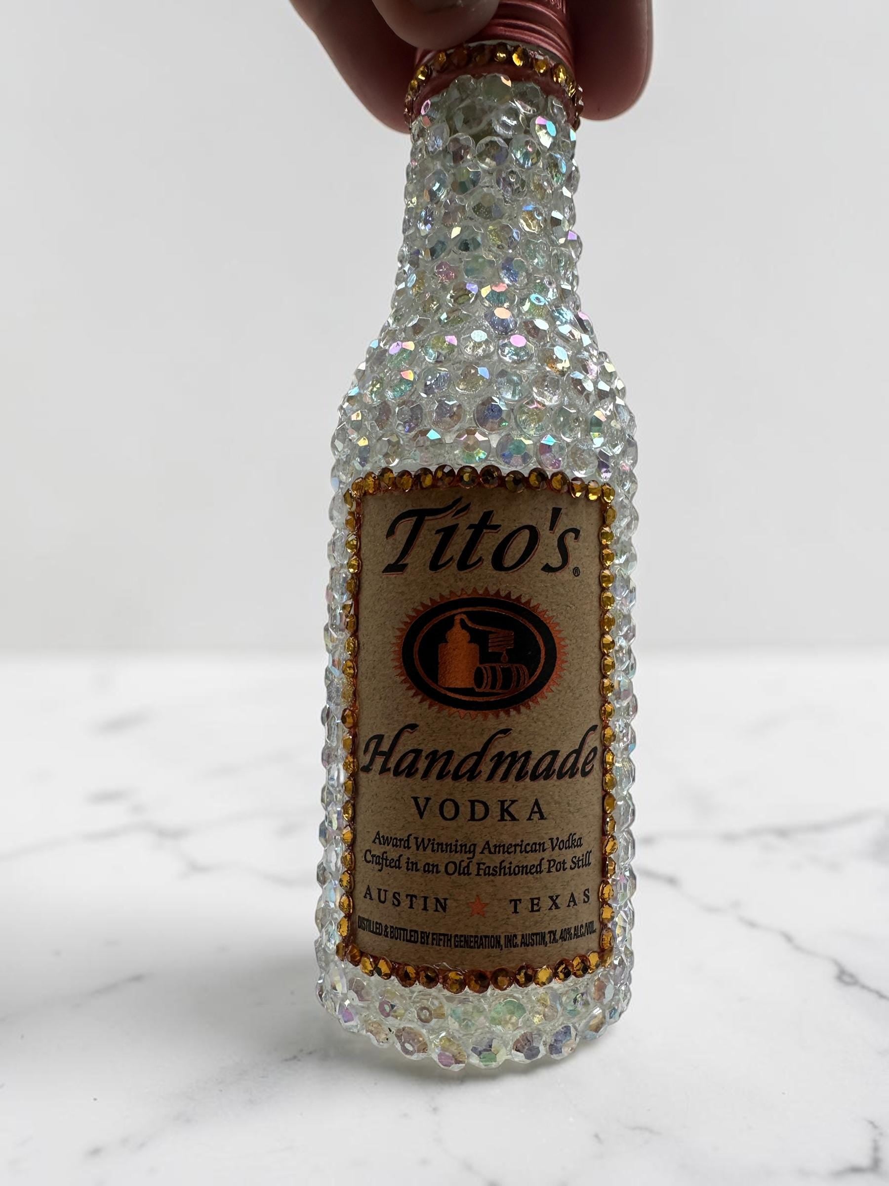 Bling Tito’s  100 mL Decanter Container – Empty Rhinestone Bottle – Handmade Crystal Covered bottle with repair kit  – Sparkly bar decor