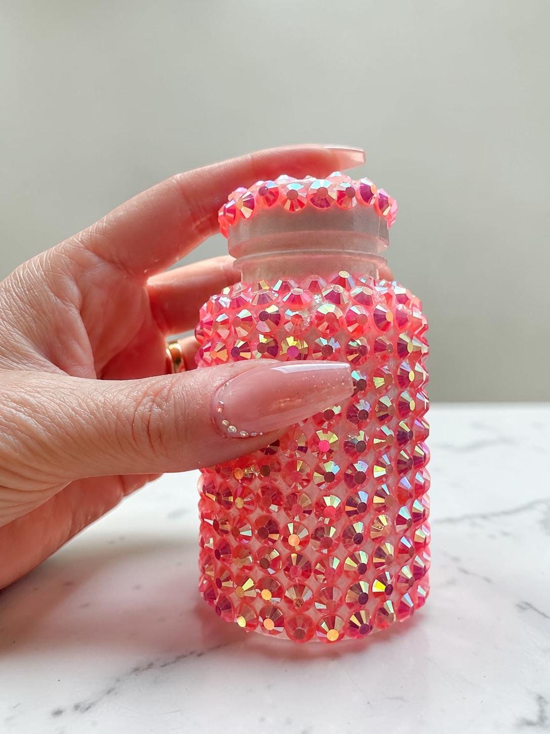 Bling Pill Bottle with Free Crystal Repair Kit | Light Pink AB Rhinestones | Sparkly Pill Case | Glam Medication Holder