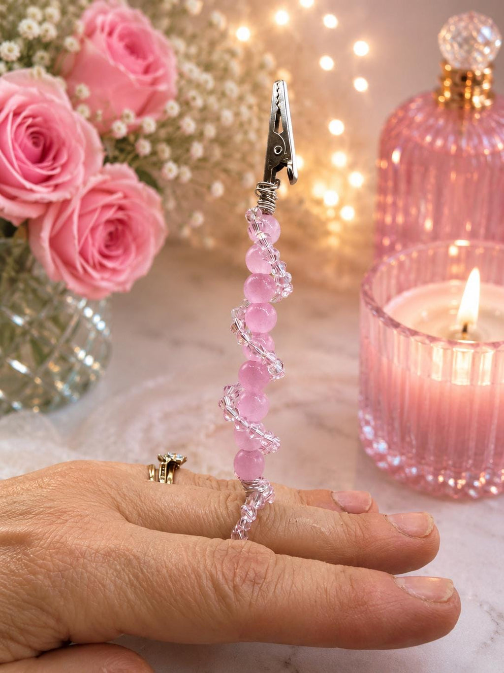 Rose Quartz ATM Card Clip | Bracelet Helper | Long Nail Grabber | Credit Card Puller | Purse Charm