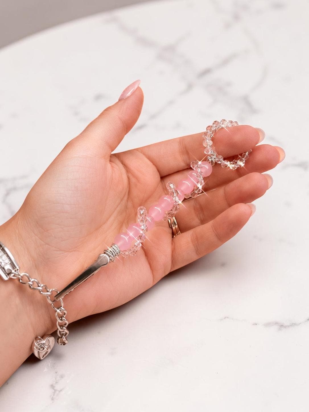 Rose Quartz ATM Card Clip | Bracelet Helper | Long Nail Grabber | Credit Card Puller | Purse Charm