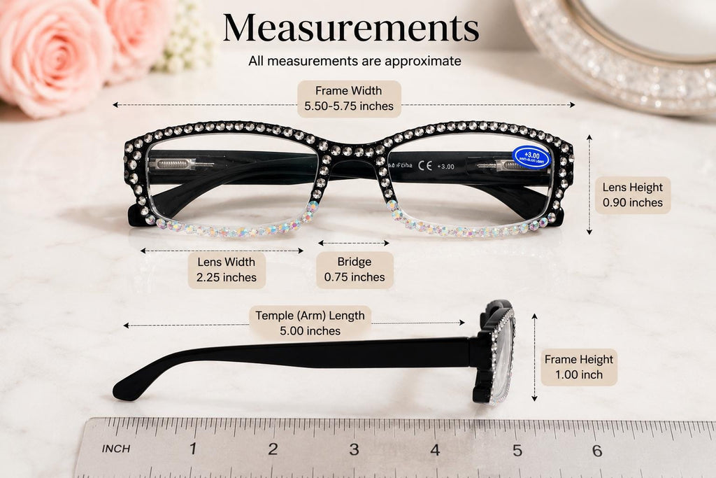 Black Crystal Bling Reading Glasses | AB Rhinestone Readers | Glam Reading Glasses | Sparkly Anti-Blue Light Eyewear | +3.00 Reader
