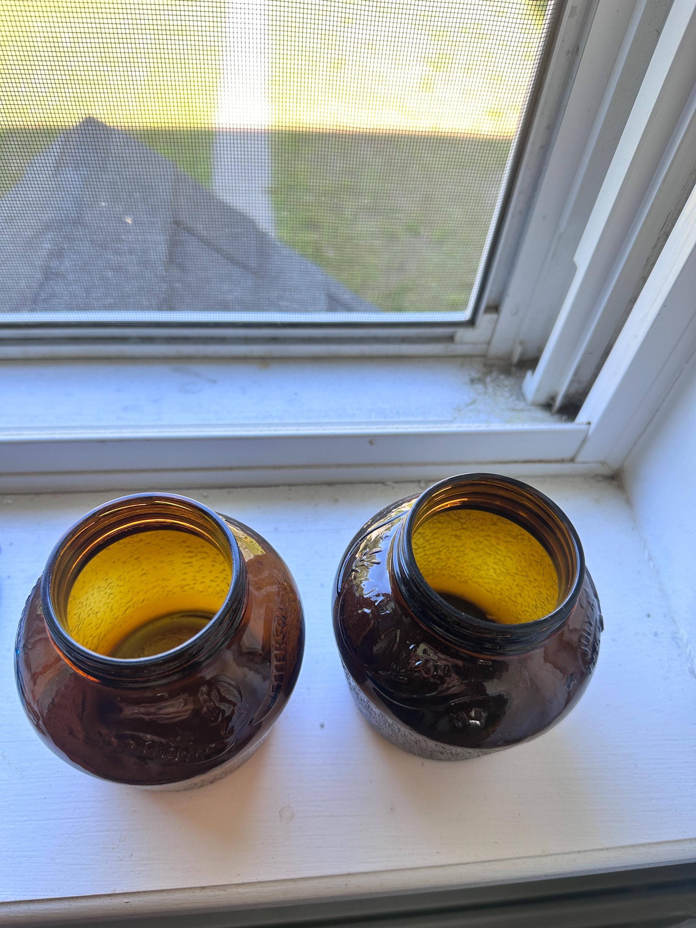 Vintage Independent Brewing Company Amber Glass Pretzel Jars Set of 2 | Embossed Brewery Glass | Rustic Farmhouse Decor | Amber Glass Collec