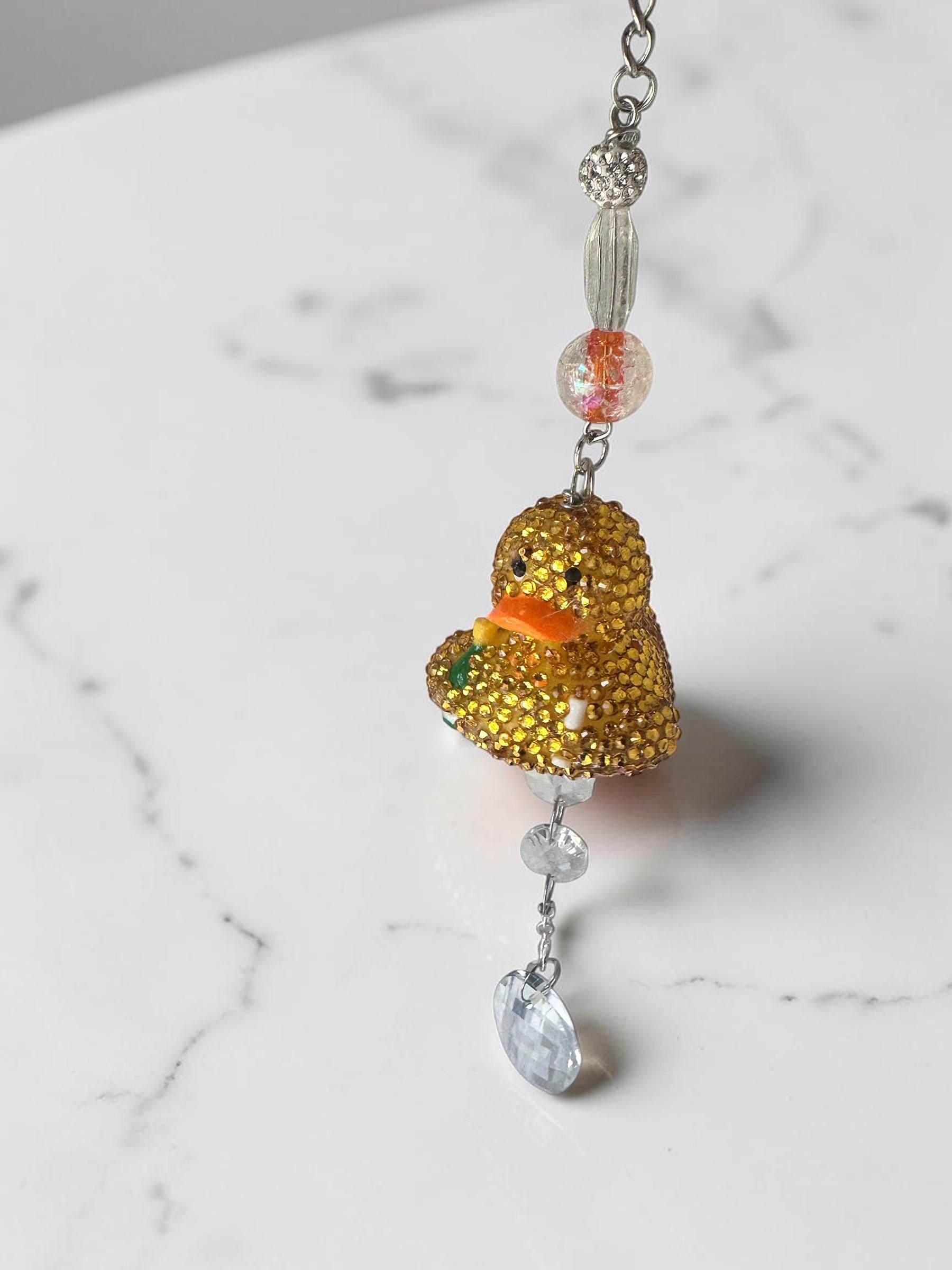 Rubber Ducky Rear view Mirror Charm bling , Cute Car Hanging Decor, Crystal Sun Catcher Car Accessory, Fun Duck Ornament, Gift for Driver