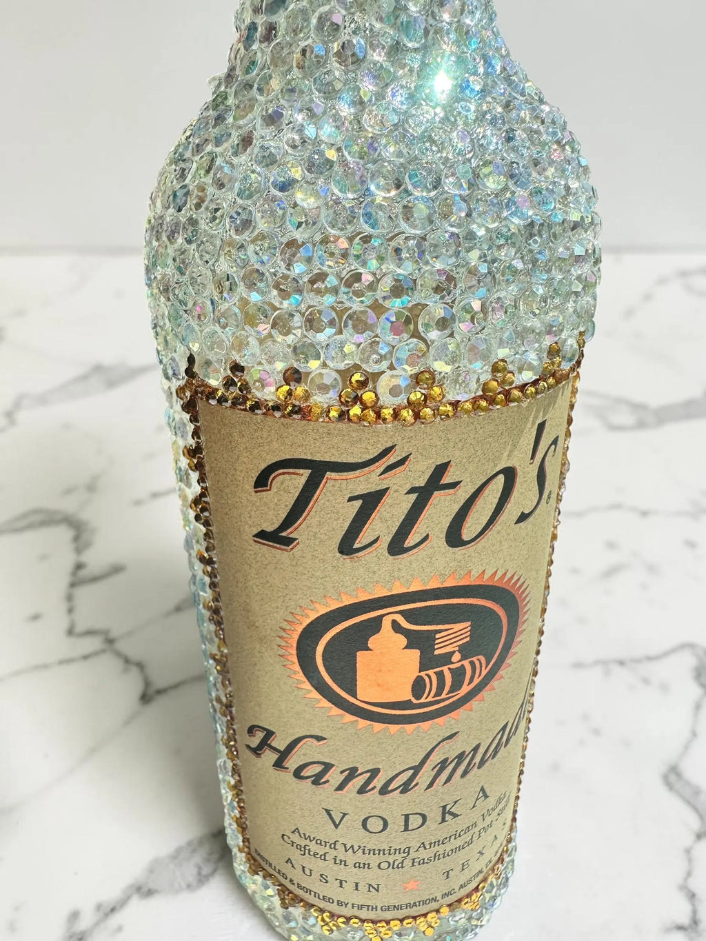 Large Tito’s Bling Bottle Decor, Empty Crystal Bottle, Handmade Rhinestone Bottle, Glam Bar Decor, Includes Crystal Repair Kit