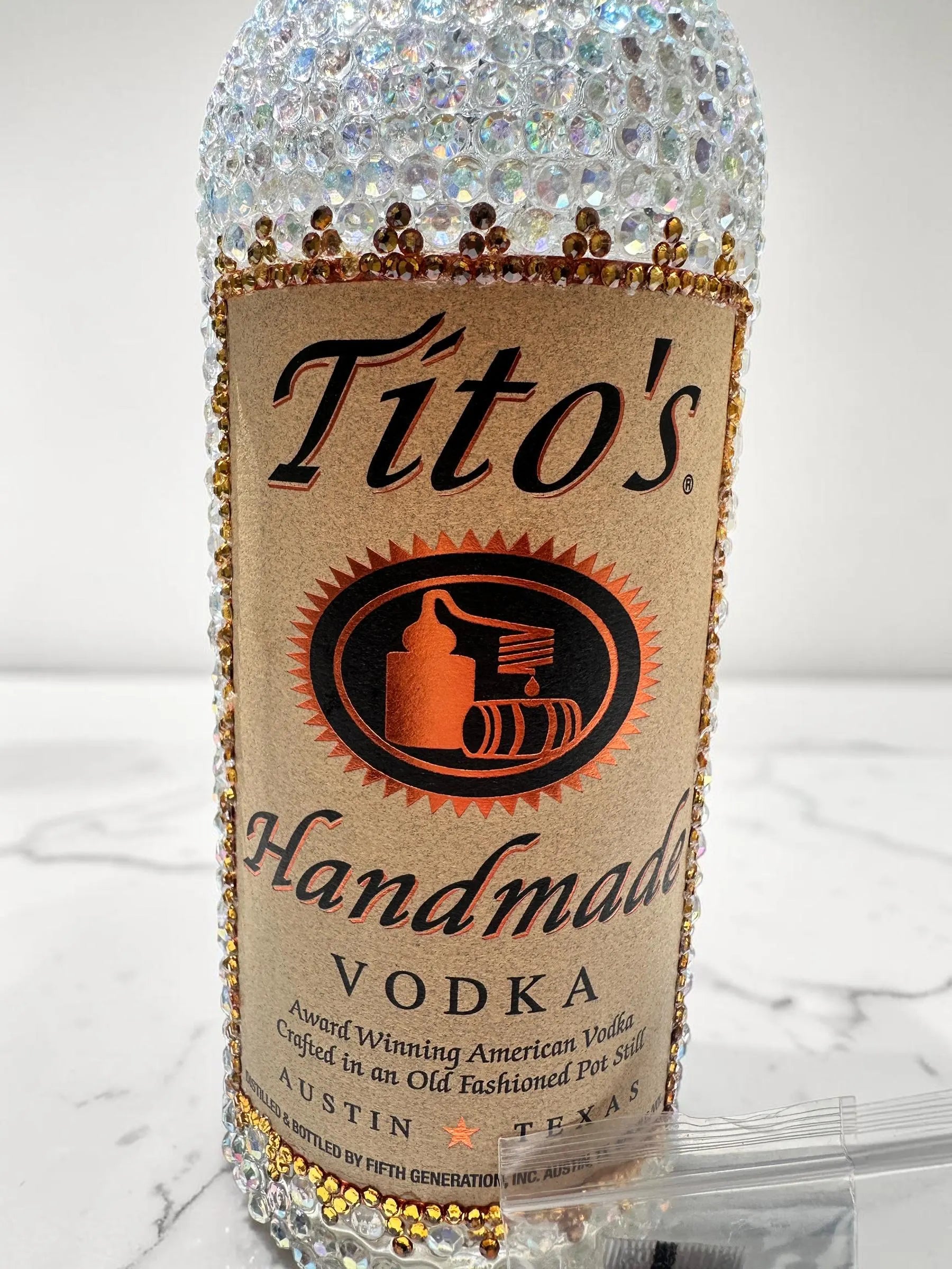 Large Tito’s Bling Bottle Decor, Empty Crystal Bottle, Handmade Rhinestone Bottle, Glam Bar Decor, Includes Crystal Repair Kit