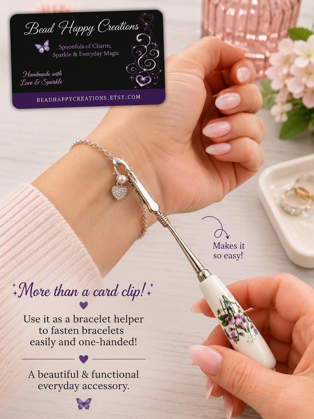 ATM Card Clip | Long Nail Helper | Handmade Credit Card Grabber | Purse Charm | Gift for Women | Floral Card Holder