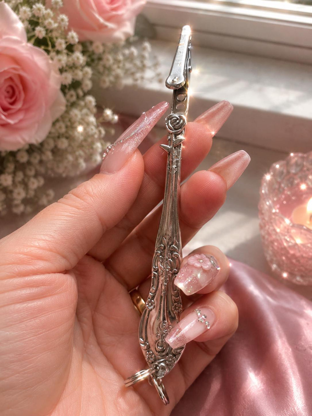 Vintage Spoon Handle ATM Card Clip Keychain – Handmade Long Nail Helper, Credit Card Grabber, Purse Charm, Upcycled Flatware Accessory