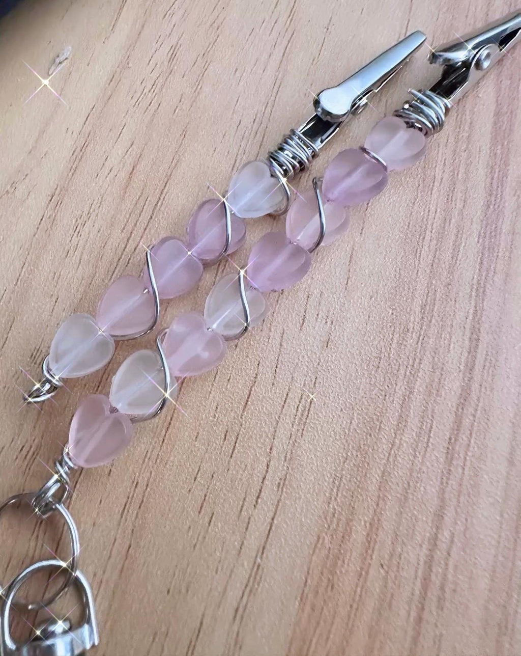 Rose Quartz Heart ATM Card Clip Set, Bracelet Helper Set of 2, Long Nail Helper, Card Grabber, Purse Charm, Pink Heart Gift