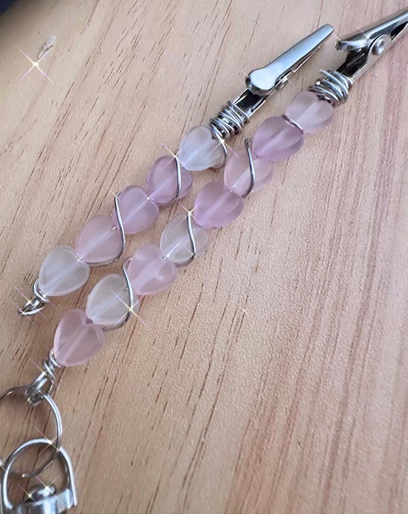 Rose Quartz Heart ATM Card Clip Set, Bracelet Helper Set of 2, Long Nail Helper, Card Grabber, Purse Charm, Pink Heart Gift