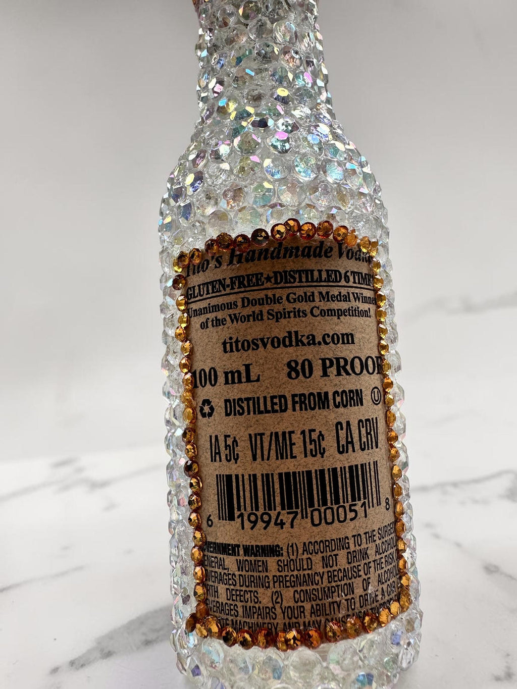Bling Tito’s  100 mL Decanter Container – Empty Rhinestone Bottle – Handmade Crystal Covered bottle with repair kit  – Sparkly bar decor