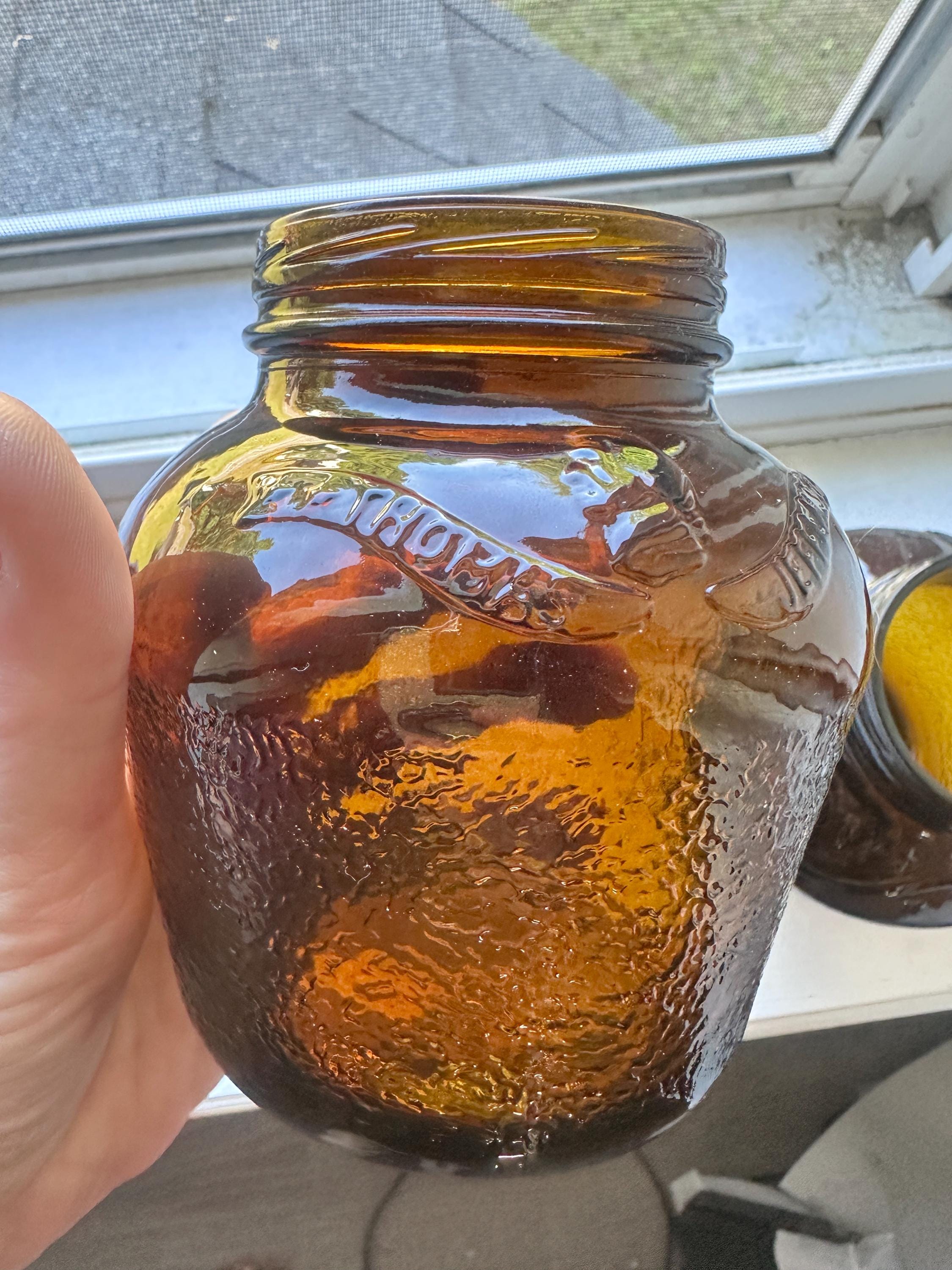 Vintage Independent Brewing Company Amber Glass Pretzel Jars Set of 2 | Embossed Brewery Glass | Rustic Farmhouse Decor | Amber Glass Collec