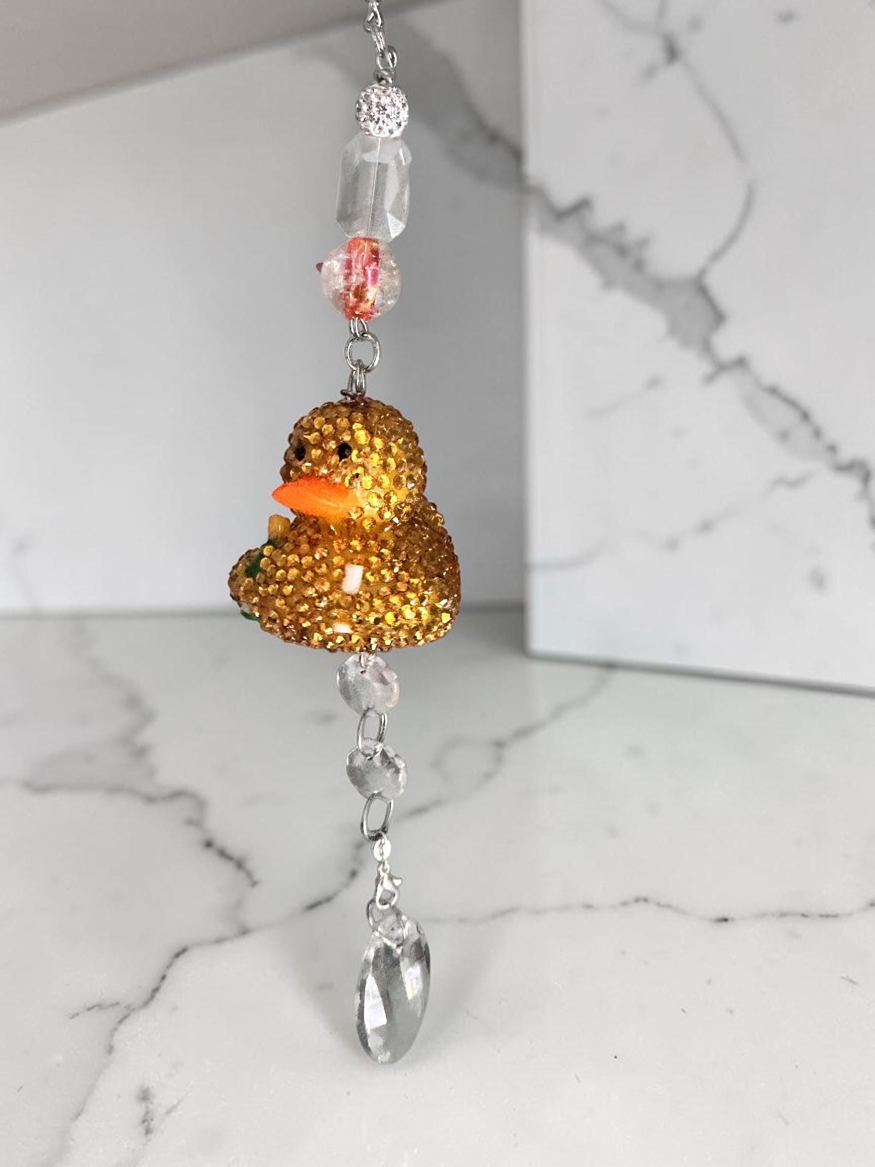 Rubber Ducky Rear view Mirror Charm bling , Cute Car Hanging Decor, Crystal Sun Catcher Car Accessory, Fun Duck Ornament, Gift for Driver