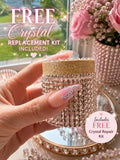 Bling Crystal Storage Jar with Lid, Glam Vanity Organizer, Rhinestone Jewelry Holder, crystal replacement kit , Cotton Ball Container