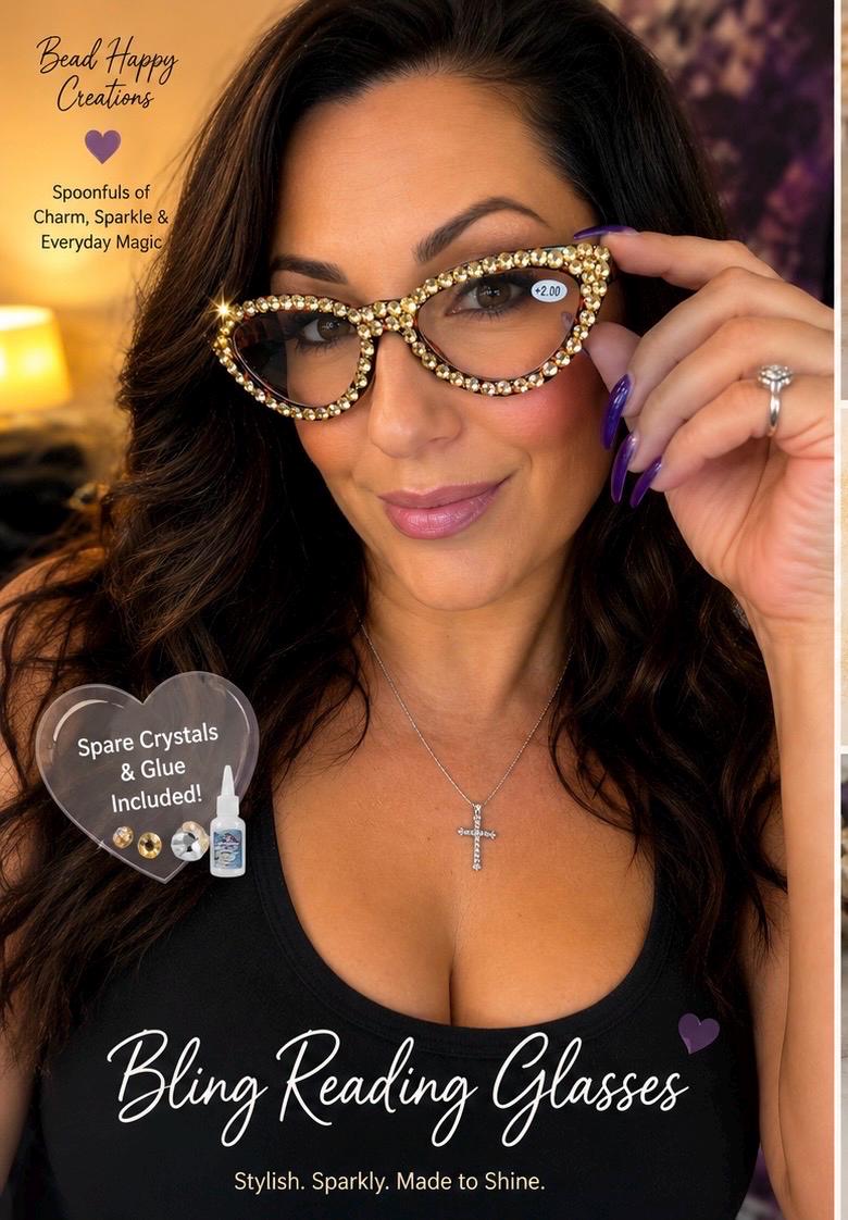 Vintage Gold Bling Cat-Eye Reading Glasses – Crystal Readers +2.00 FREE Crystal Repair Kit – Rhinestone Eyewear – Tortoiseshell Frames