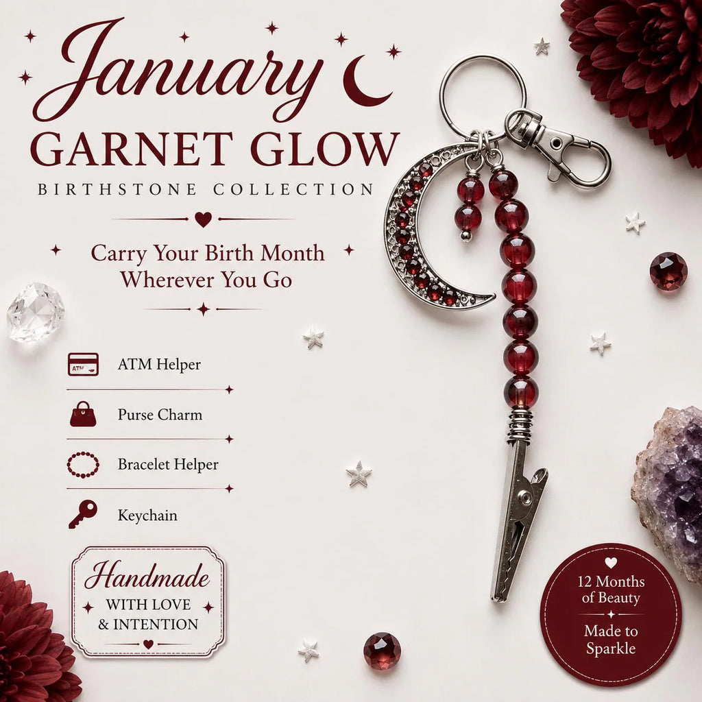 Birthstone ATM Helper Keychain | Choose Your Birth Month & Size | Purse Charm | Bracelet Helper | Moon Keychain | Handmade Gift