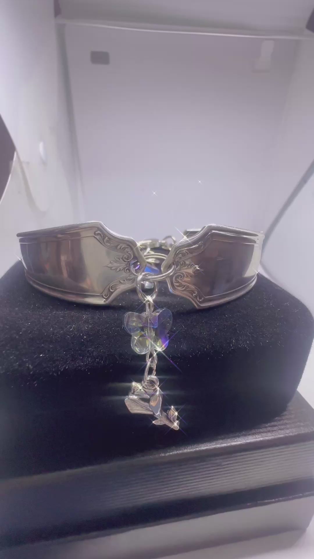 Vintage Spoon Bracelet with Crystal Butterfly Charm | Handmade Jewelr