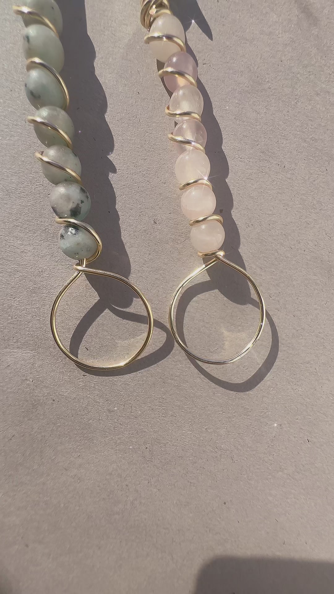 Atm Card clip Genuine Gemstones  Rose quartz or kiwi jasper beaded wire wrapped bracelet buddy ,long nail helper