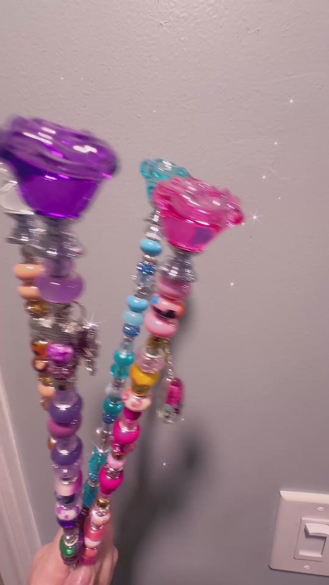 Handmade Beaded Garden Fairy Wand - Color Options: Purple, Pink, Clear, Blue - Unique Charm Styles