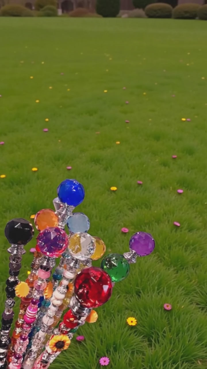 Handmade Garden Fairy Wands - Decorative Plant Stakes with Colorful Beads & Crystals, Unique Gift