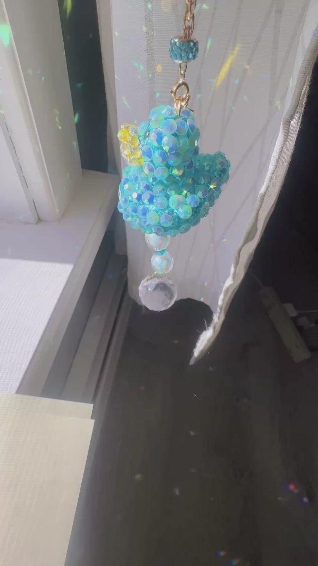 Bling Rubber Ducky Rearview Mirror Charm, Jeep decor Crystal Sun Catcher Car Accessory, Fun Duck Ornament Crystal replacements included teal