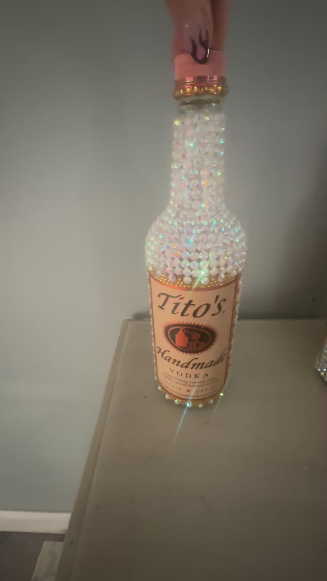 Large Tito’s Bling Bottle Decor, Empty Crystal Bottle, Handmade Rhinestone Bottle, Glam Bar Decor, Includes Crystal Repair Kit