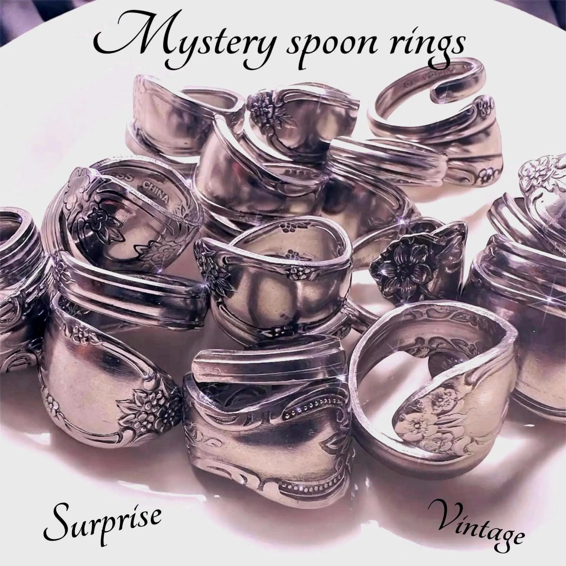 Mystery Vintage Spoon Ring: Handcrafted Stainless Steel Double Wrap with unique scroll pattern.