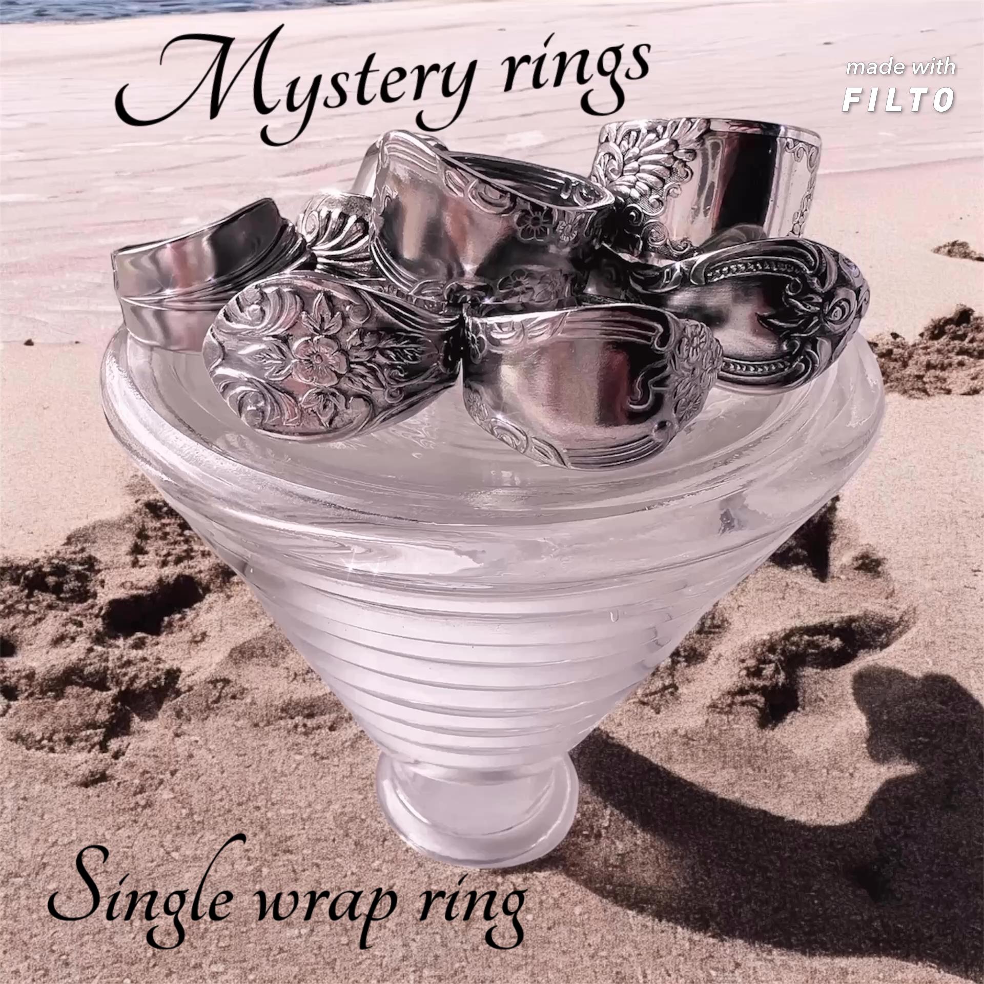 Mystery Spoon Ring displayed with polishing cloth and eco-friendly packaging, ready for gifting.
